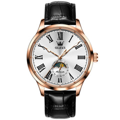 OLEVS 7118 Rose Gold White automatic leather watch