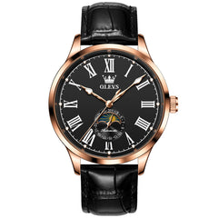 OLEVS 7118 Rose Gold Black automatic leather watch