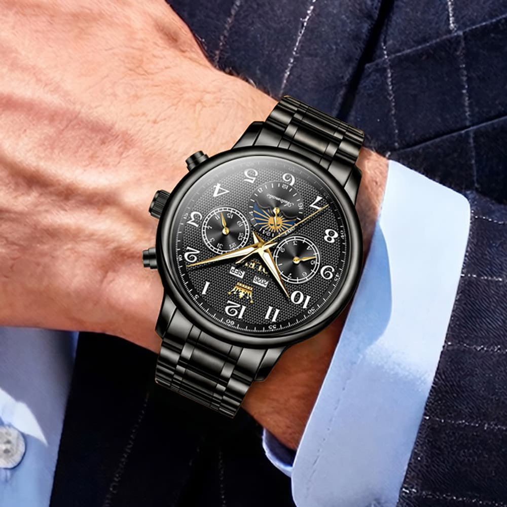 OLEVS 7126 Multifunction Automatic Mechanical Watch for Men - All Black Watch | Olevs Watch Store