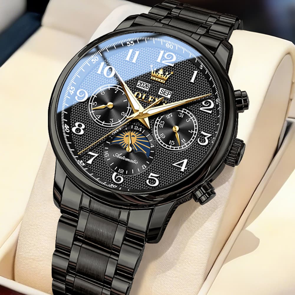 OLEVS 7126 Multifunction Automatic Mechanical Watch for Men - All Black Watch | Olevs Watch Store