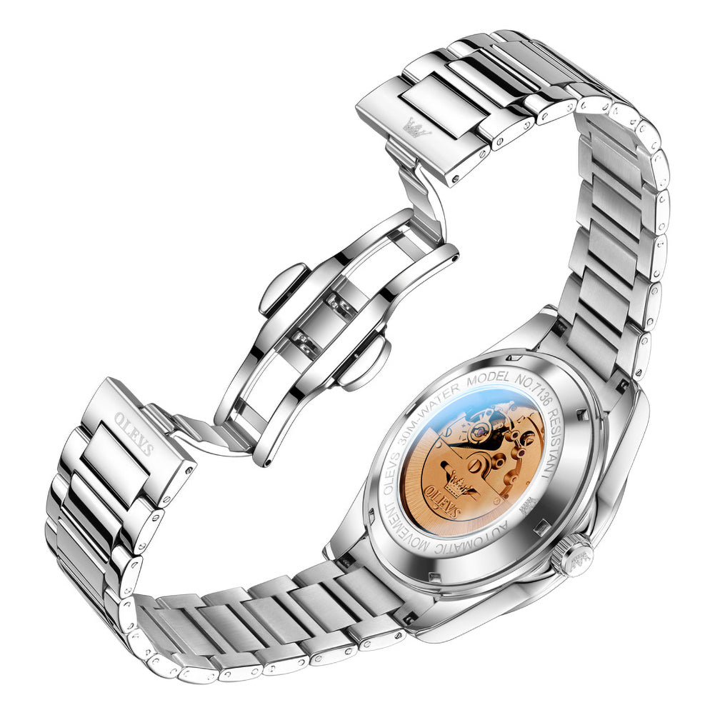 OLEVS 7136 exhibition caseback and butterfly clasp
