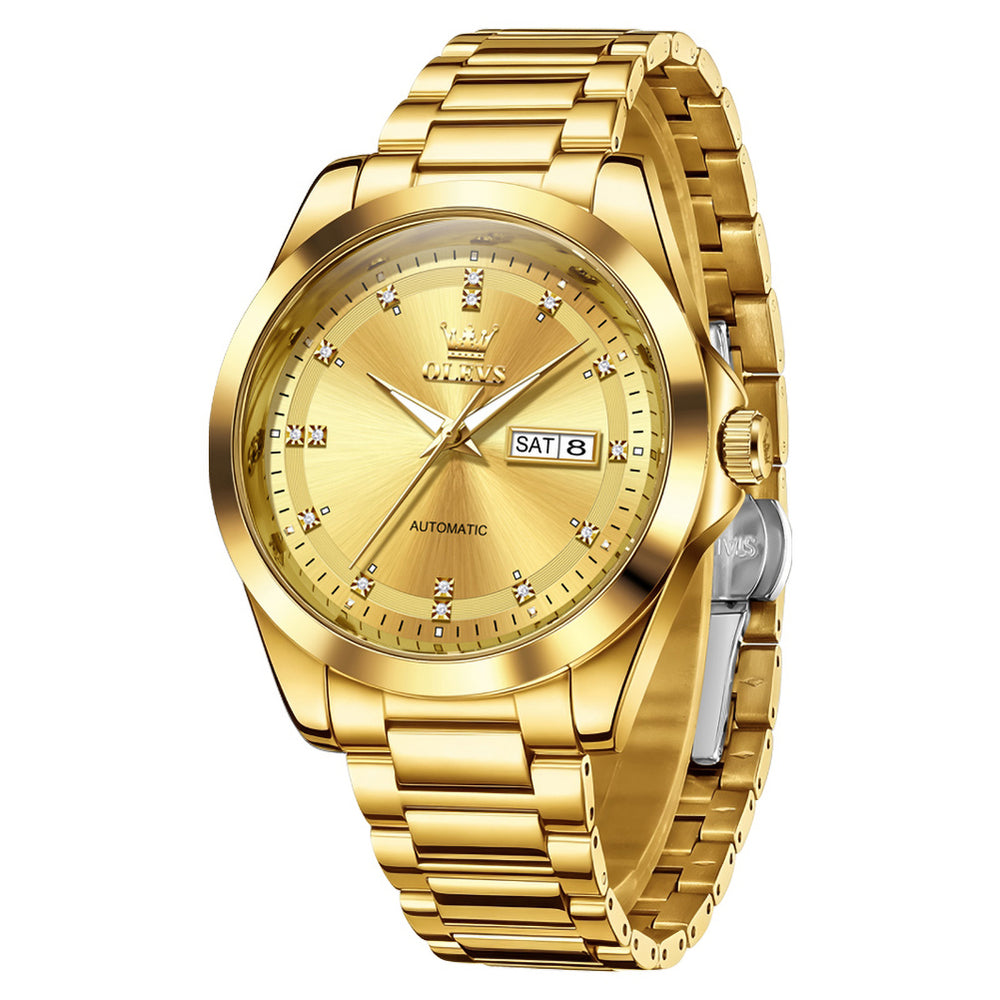 OLEVS 7136 Gold automatic day date watch front view