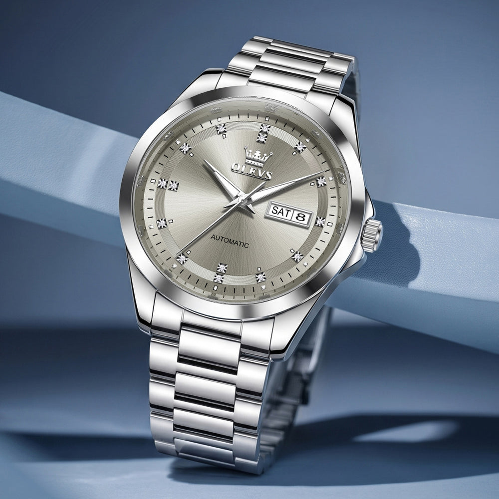 OLEVS 7136 Silver Gray automatic watch lifestyle