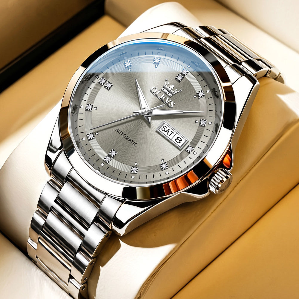 OLEVS 7136 Silver Gray watch studio closeup