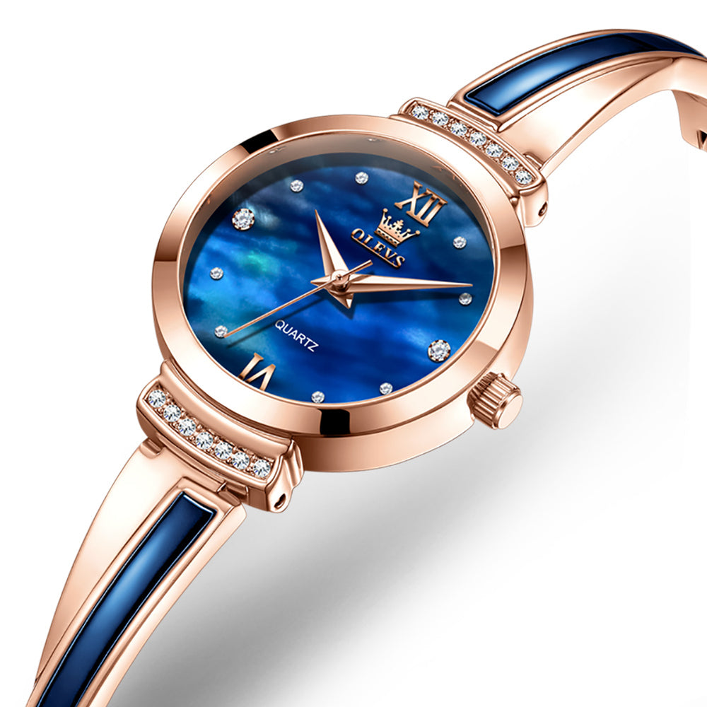 OLEVS 7140 Blue mother of pearl dial closeup