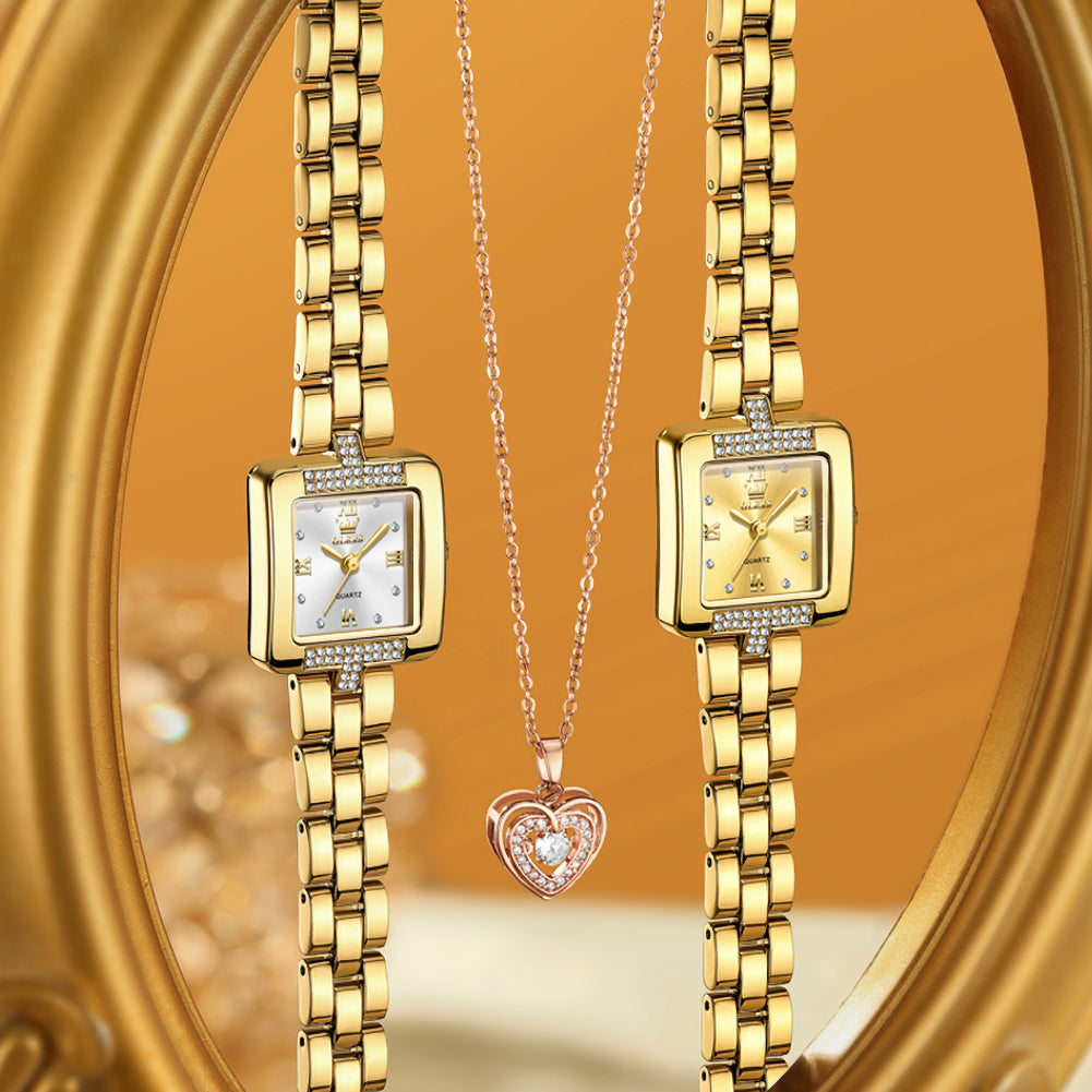 Close view of OLEVS 7141 crystal accent square watch