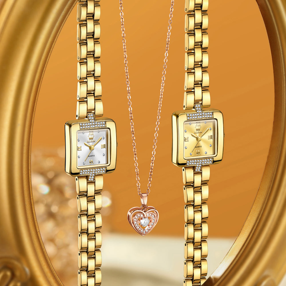Close view of OLEVS 7141 crystal accent square watch