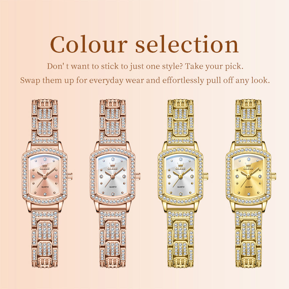Four OLEVS 7142 women's watch color options in rose gold and gold tone finishes