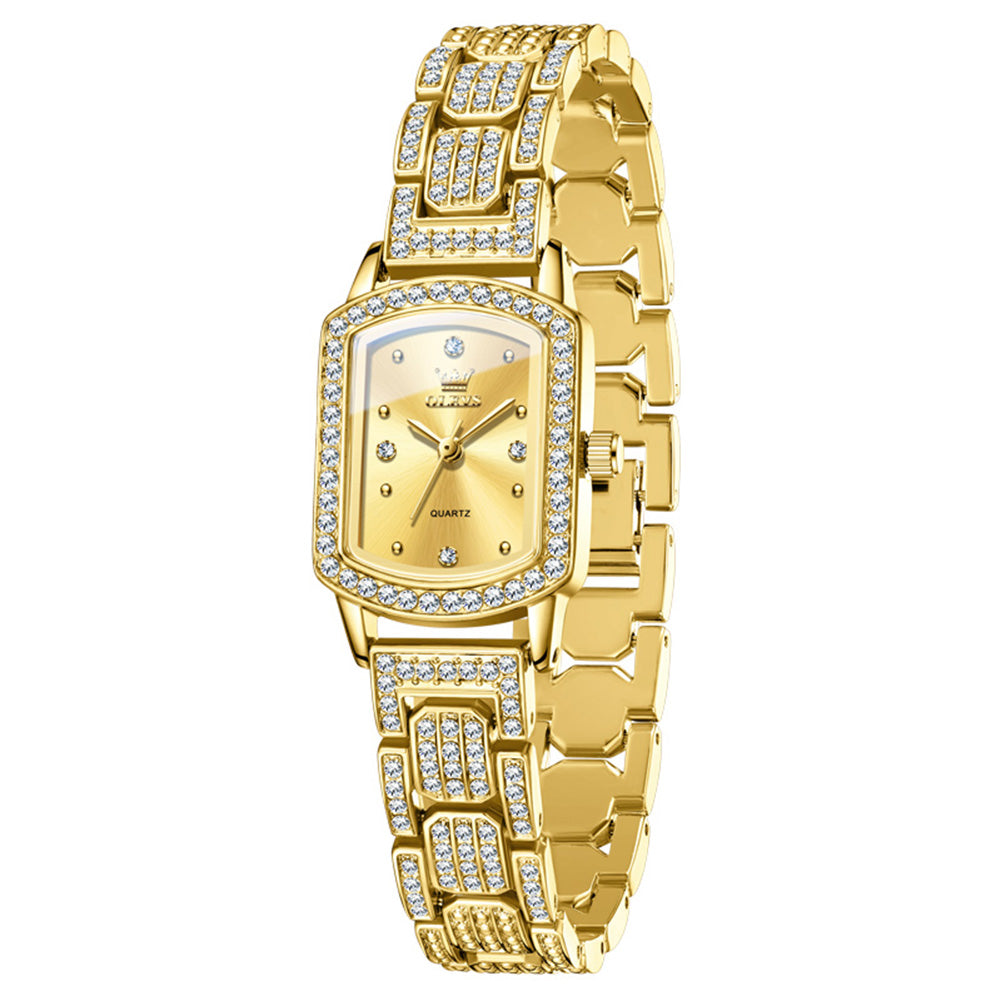 OLEVS 7142 gold tone women's quartz watch with champagne dial and zirconia accents