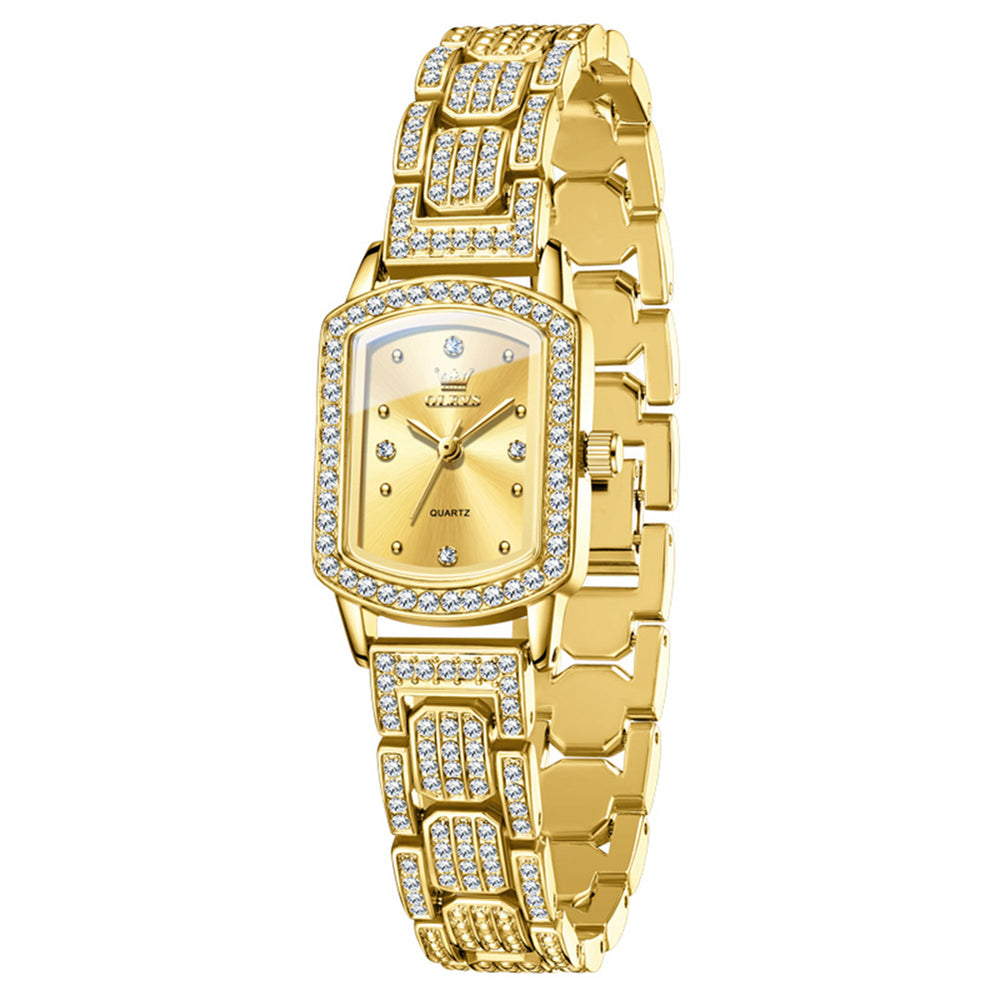 OLEVS 7142 gold tone women's quartz watch with champagne dial and zirconia accents