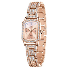 OLEVS 7142 rose gold women's quartz watch with pink dial and zirconia accented bracelet