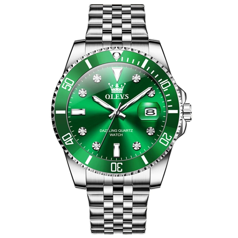 OLEVS 9809 Rotating Bezel Diamond Dial Stainless Steel Quartz Watch for Men - Silver Red Watch | Olevs Watch Store