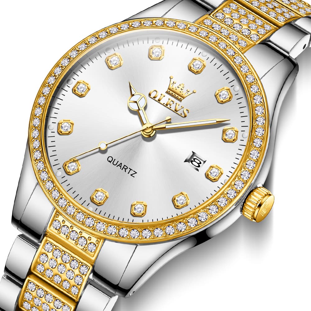 OLEVS 9905 Diamond Bezel Luxury Dress Quartz Watch for Men - All Gold Watch | Olevs Watch Store