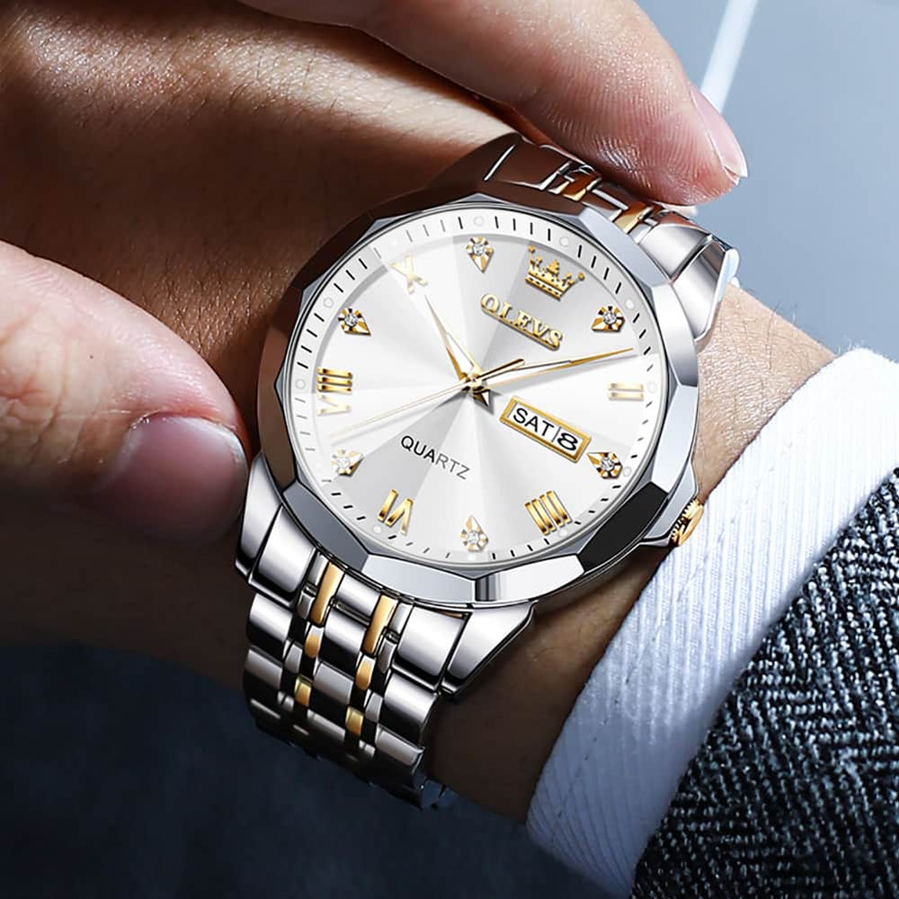 OLEVS 9931 Classic Diamond Stainless Steel Watch for Men - Silver Black Watch | Olevs Watch Store
