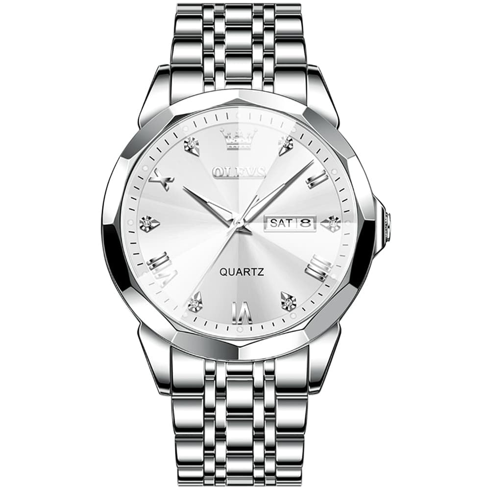 OLEVS 9931 Classic Diamond Stainless Steel Watch for Men - Silver White Watch | Olevs Watch Store