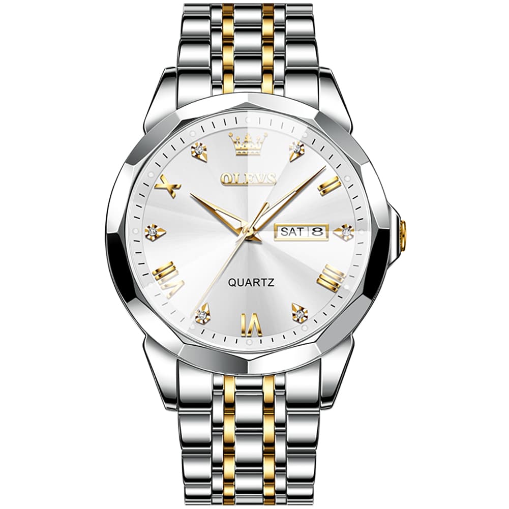 OLEVS 9931 Classic Diamond Stainless Steel Watch for Men - Two-Tone White Watch | Olevs Watch Store