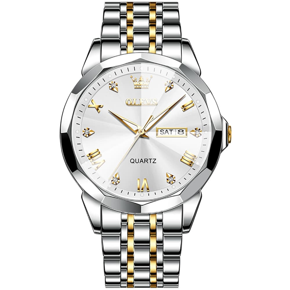 OLEVS 9931 Classic Diamond Stainless Steel Watch for Men - Two-Tone White Watch | Olevs Watch Store