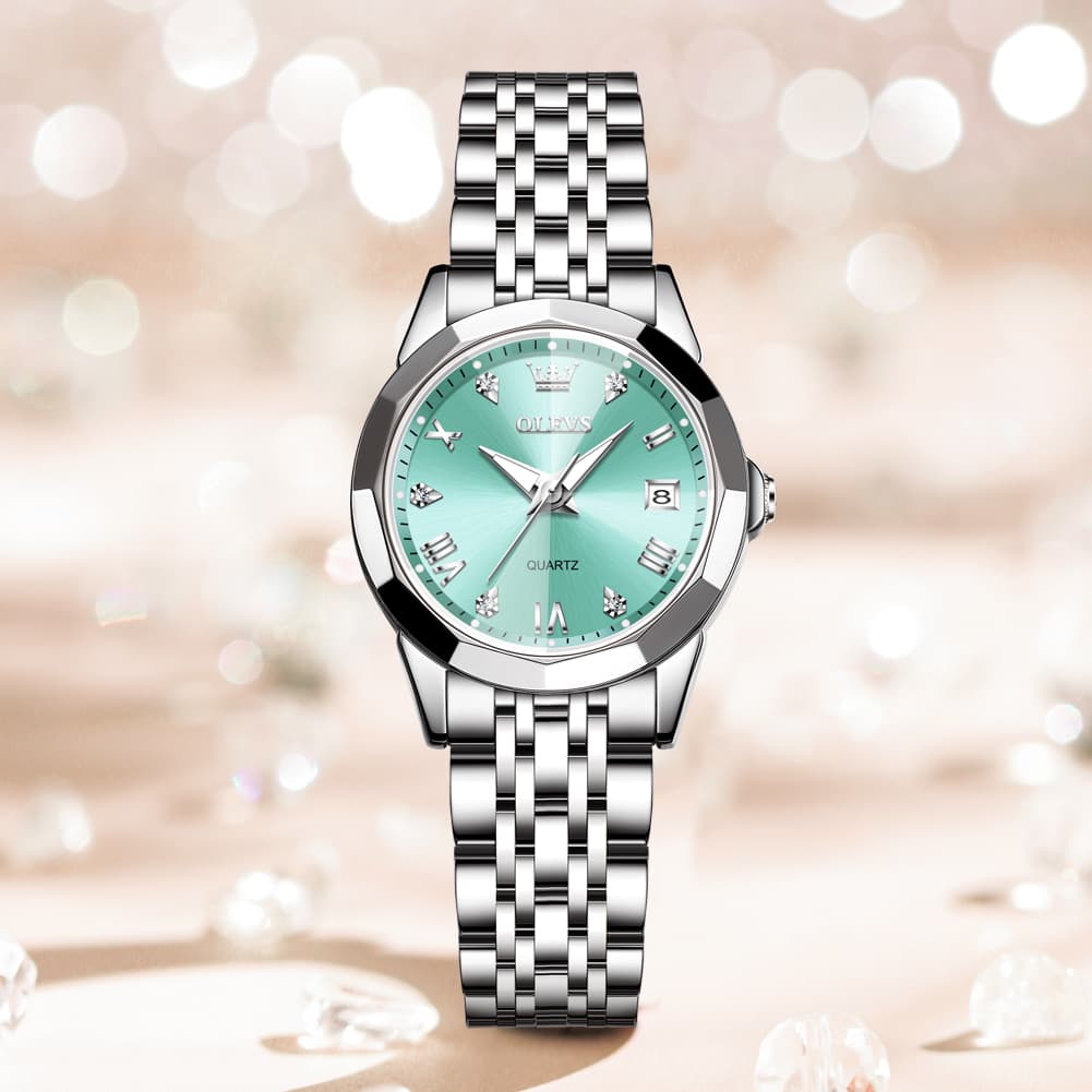 OLEVS 9931 Elegant Diamond Stainless Steel Quartz Watch for Women - Ice Blue Watch | Olevs Watch Store