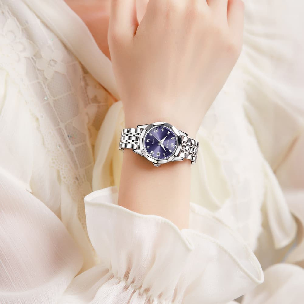 OLEVS 9931 Elegant Diamond Stainless Steel Quartz Watch for Women - Rose Pink Watch | Olevs Watch Store