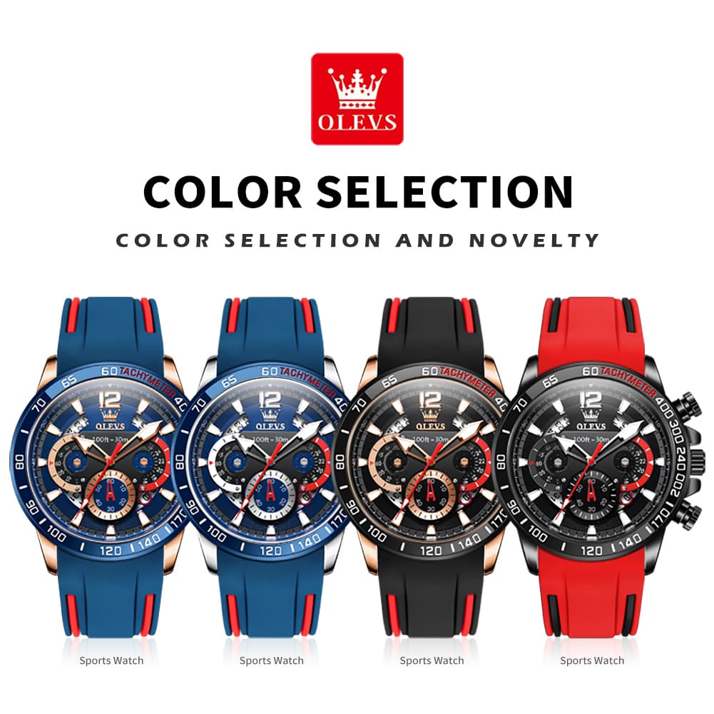 OLEVS 9936 Silicone Strap Racing Chronograph Watch for Men - Black Red Silicone Watch | Olevs Watch Store