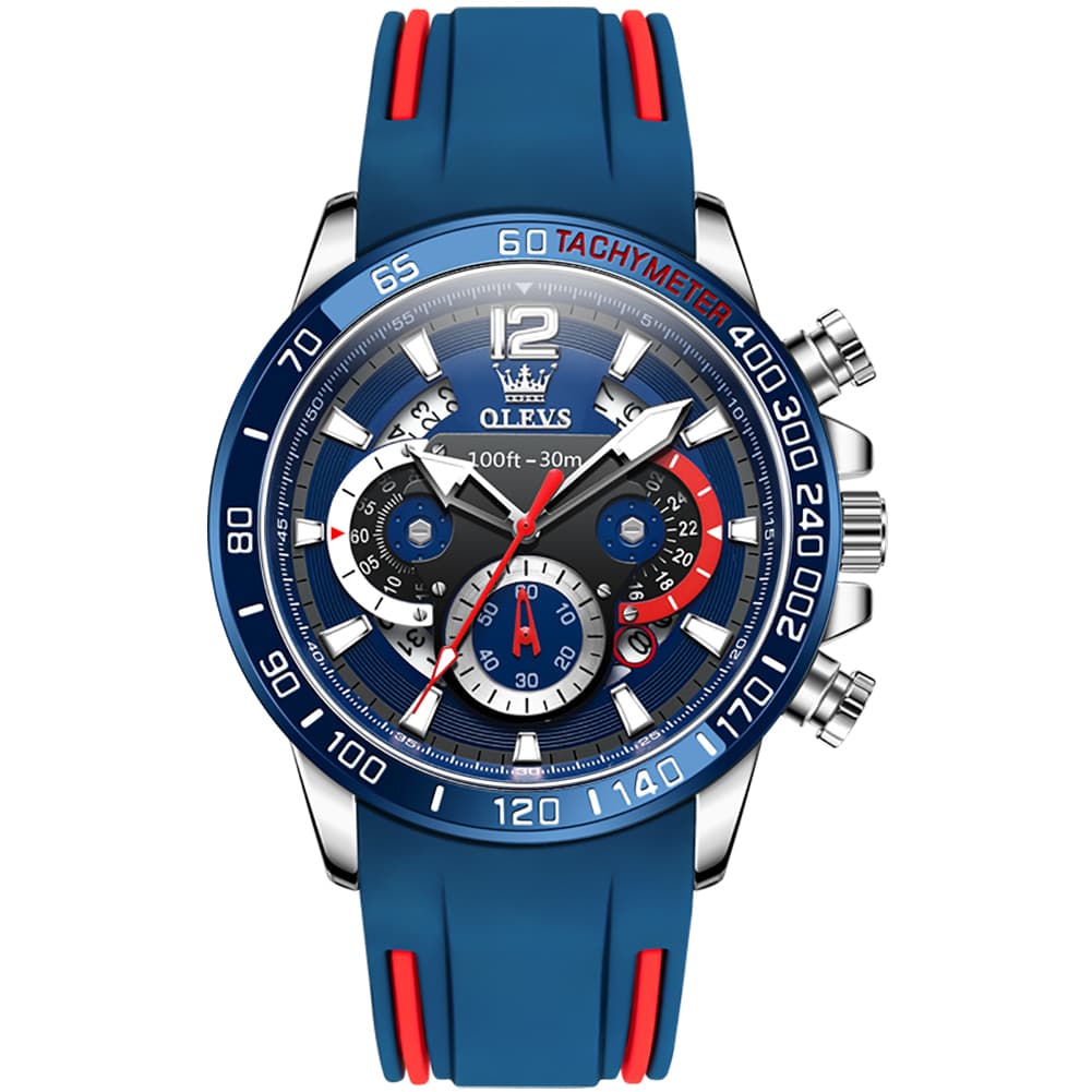 OLEVS 9936 Silicone Strap Racing Chronograph Watch for Men - Black Red Silicone Watch | Olevs Watch Store