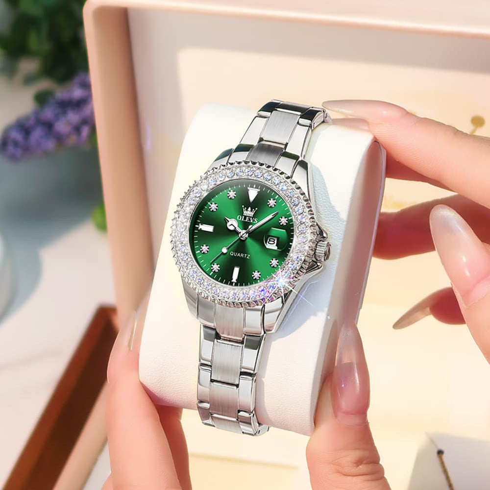 OLEVS 9945 Diamond Bezel Date Display Quartz Watch for Women - All Gold Watch | Olevs Watch Store