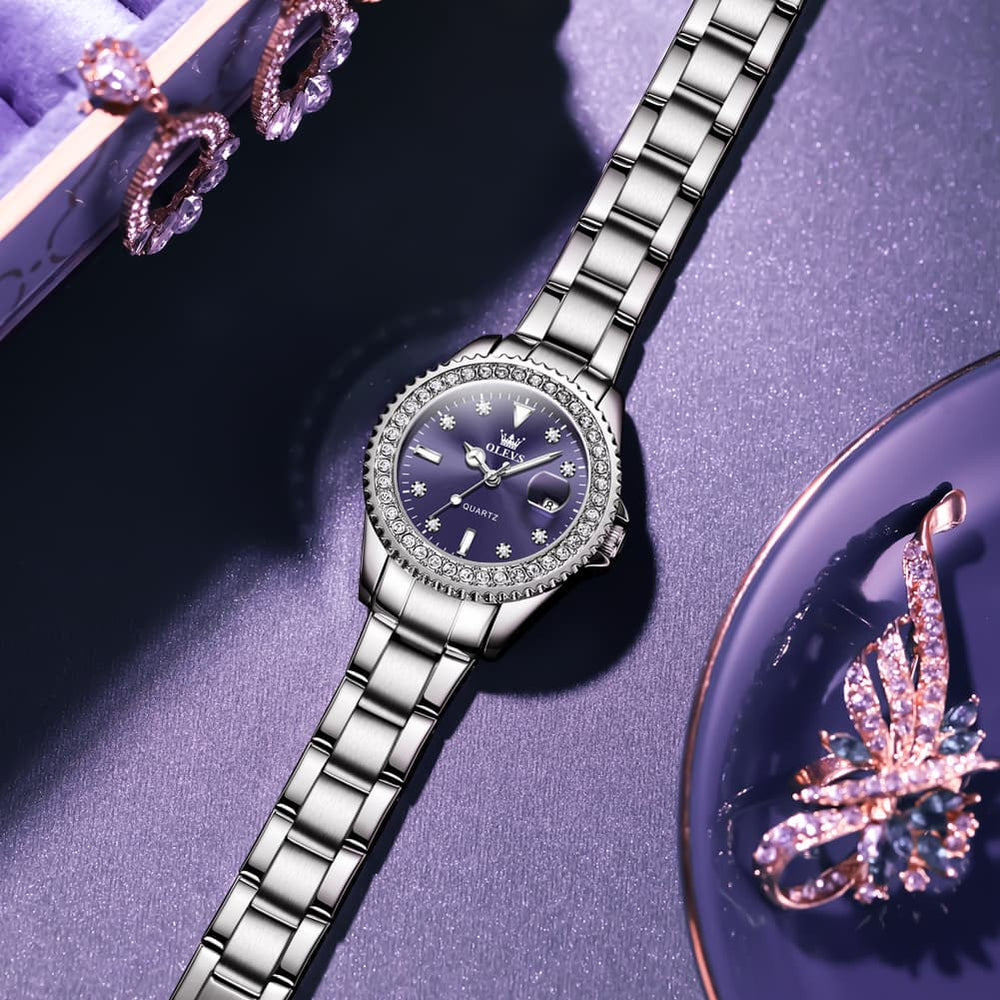 OLEVS 9945 Diamond Bezel Date Display Quartz Watch for Women - All Gold Watch | Olevs Watch Store