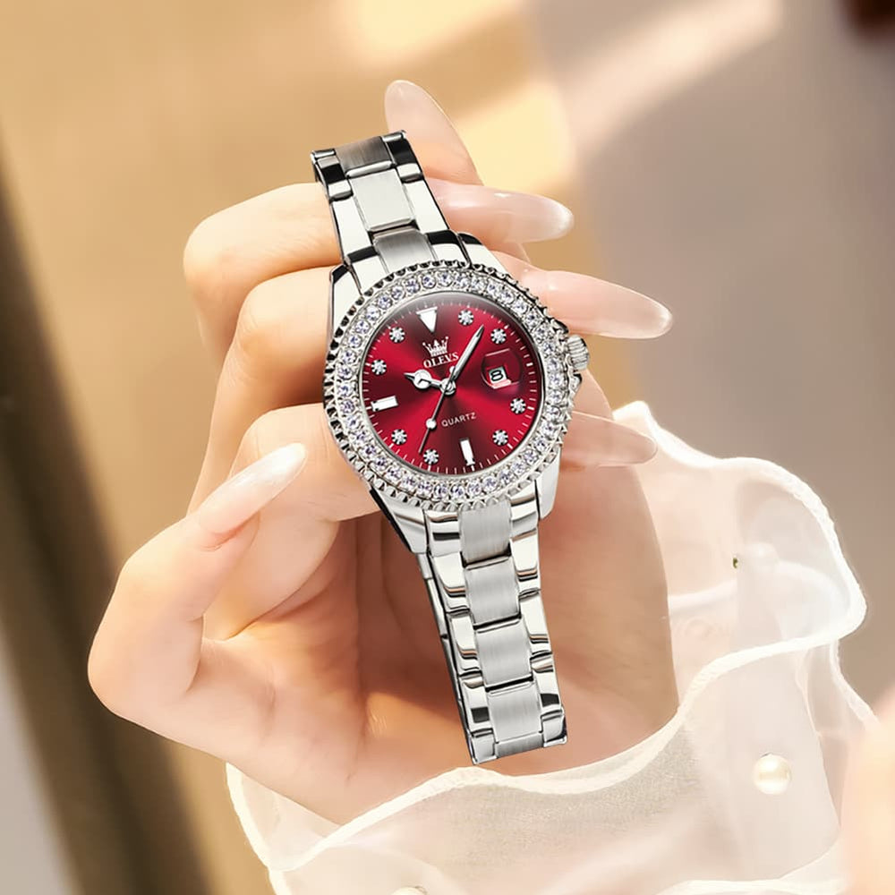 OLEVS 9945 Diamond Bezel Date Display Quartz Watch for Women - All Gold Watch | Olevs Watch Store