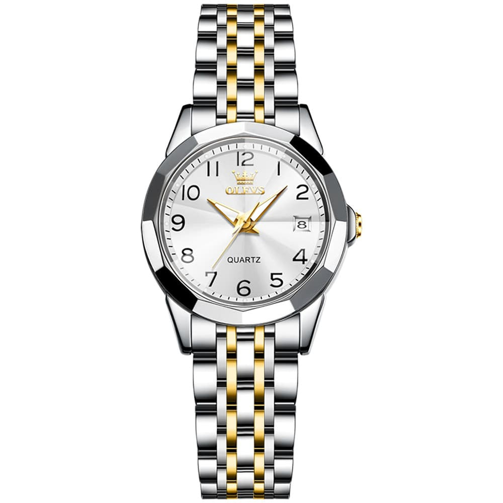 OLEVS 9970 3D Rhombic Faceted Glass Date Watch for Women - Silver Blue Dial Watch | Olevs Watch Store