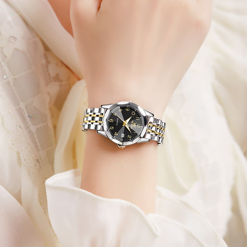 OLEVS 9970 3D Rhombic Faceted Glass Date Watch for Women - Silver Blue Dial Watch | Olevs Watch Store