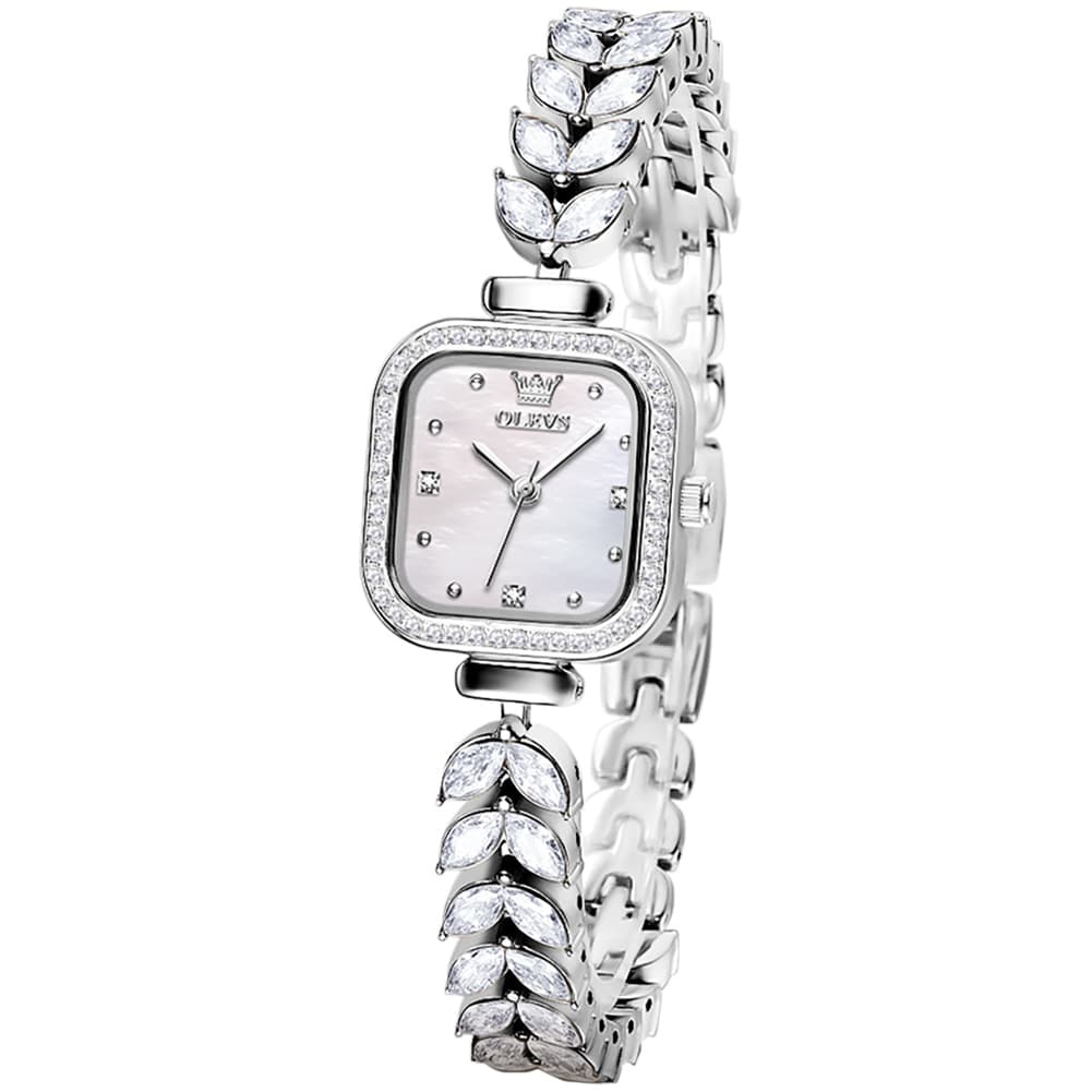 OLEVS 9987 Mermaid Crystal Bracelet Square Watch for Women - Silver White Watch | Olevs Watch Store