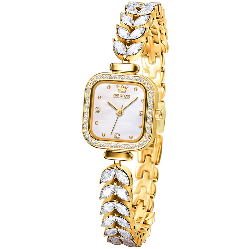 OLEVS 9987 Mermaid Crystal Bracelet Square Watch for Women - Yellow Gold Watch | Olevs Watch Store