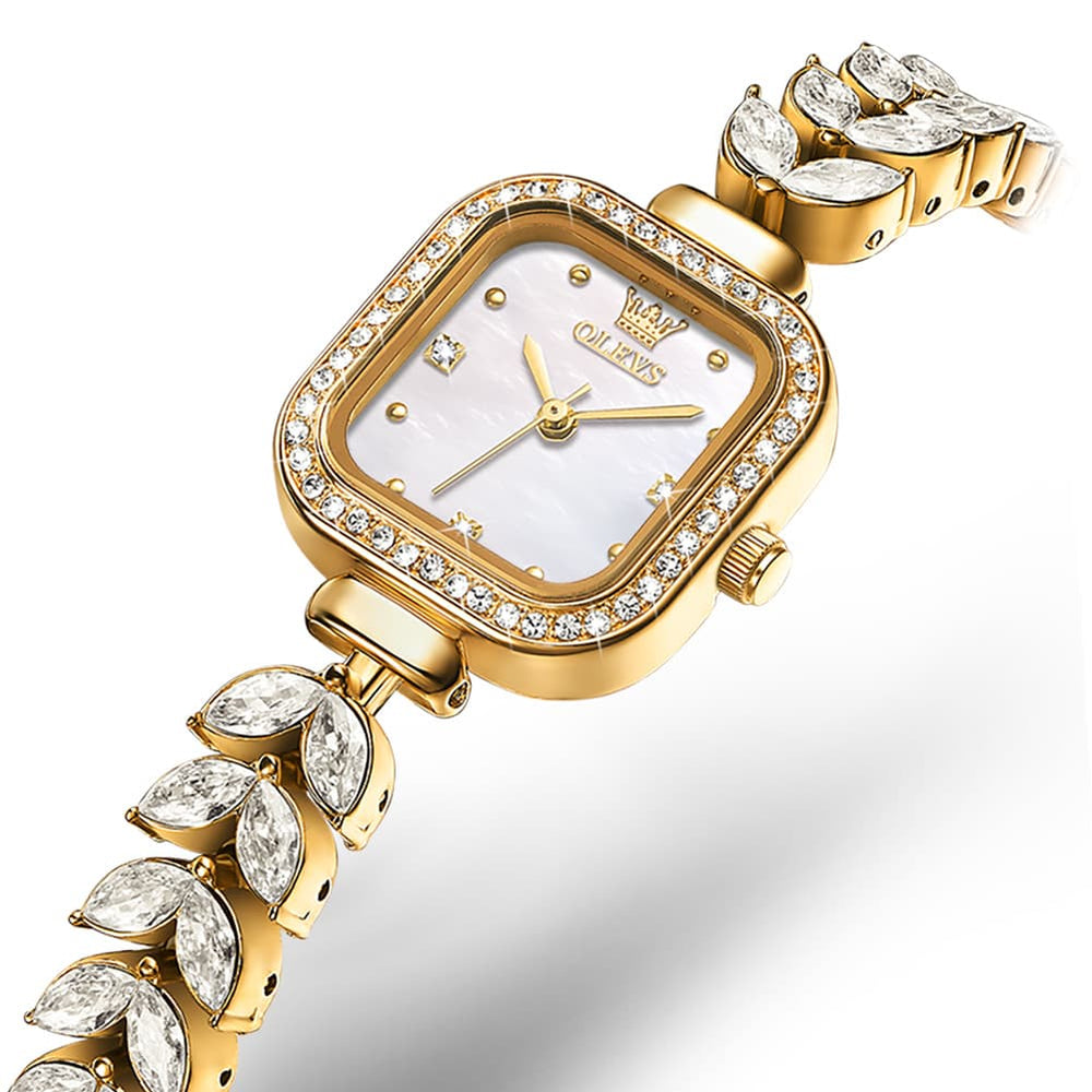 OLEVS 9987 Mermaid Crystal Bracelet Square Watch for Women - Yellow Gold Watch | Olevs Watch Store