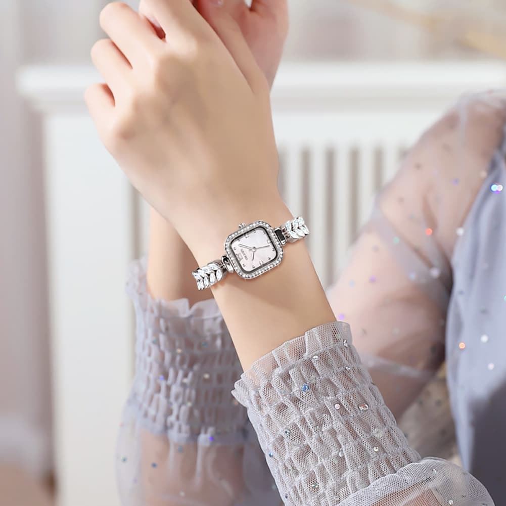 OLEVS 9987 Mermaid Crystal Bracelet Square Watch for Women - Yellow Gold Watch | Olevs Watch Store