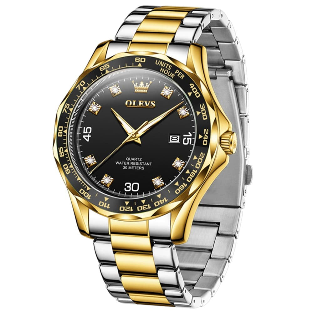 OLEVS 9988 Luxury Green Dial Quartz Dress Watch for Men - Silver Black Silicone Watch | Olevs Watch Store