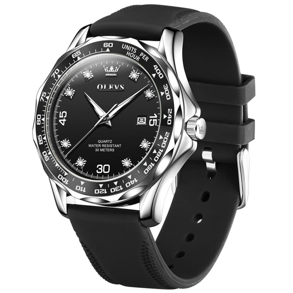 OLEVS 9988 Luxury Green Dial Quartz Dress Watch for Men - Silver Black Silicone Watch | Olevs Watch Store