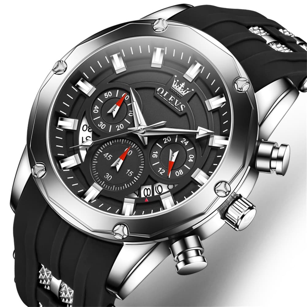 OLEVS 9991 Bold Chronograph Racing Silicone Watch for Men - All Black Watch | Olevs Watch Store