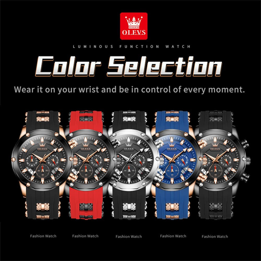 OLEVS 9991 Bold Chronograph Racing Silicone Watch for Men - All Black Watch | Olevs Watch Store