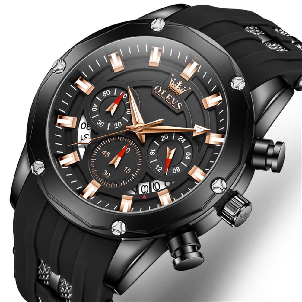 OLEVS 9991 Bold Chronograph Racing Silicone Watch for Men - All Black Watch | Olevs Watch Store
