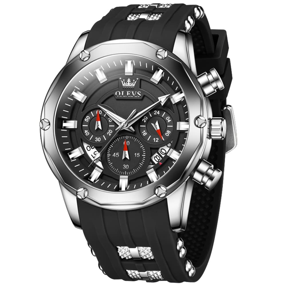 OLEVS 9991 Bold Chronograph Racing Silicone Watch for Men - All Black Watch | Olevs Watch Store
