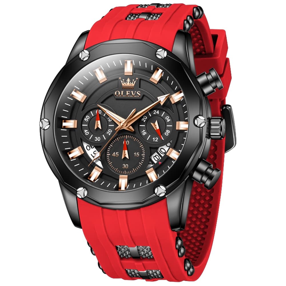OLEVS 9991 Bold Chronograph Racing Silicone Watch for Men - All Black Watch | Olevs Watch Store