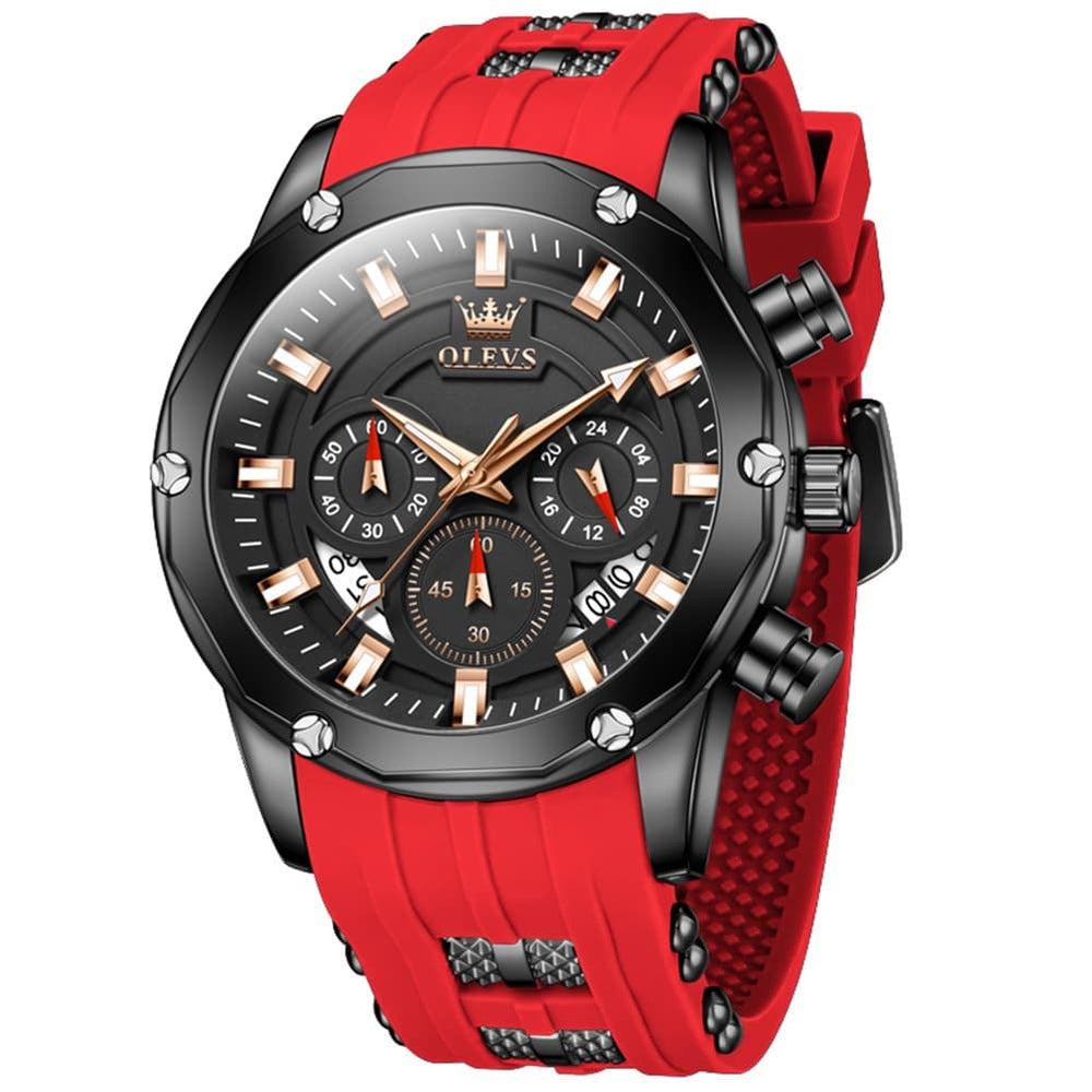 OLEVS 9991 Bold Chronograph Racing Silicone Watch for Men - All Black Watch | Olevs Watch Store
