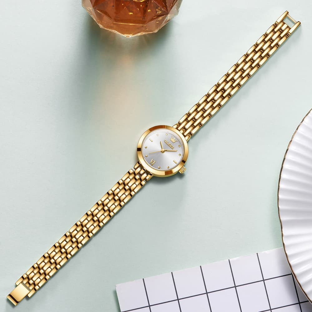 OLEVS 9992 Petite Minimalist Jewelry Bracelet Watch for Women - Rose Gold White Watch | Olevs Watch Store