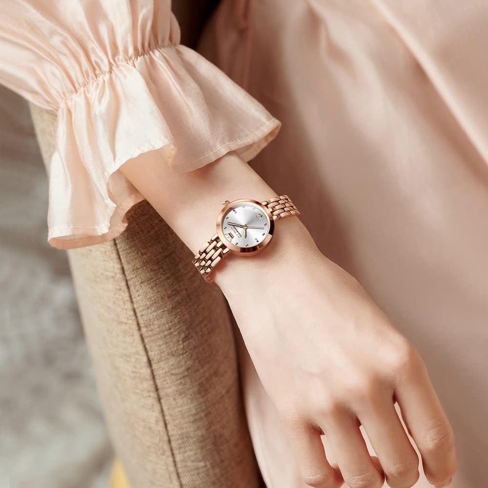 OLEVS 9992 Petite Minimalist Jewelry Bracelet Watch for Women - Rose Gold White Watch | Olevs Watch Store