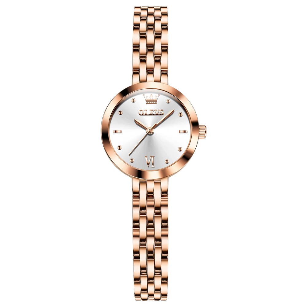 OLEVS 9992 Petite Minimalist Jewelry Bracelet Watch for Women - Rose Gold White Watch | Olevs Watch Store