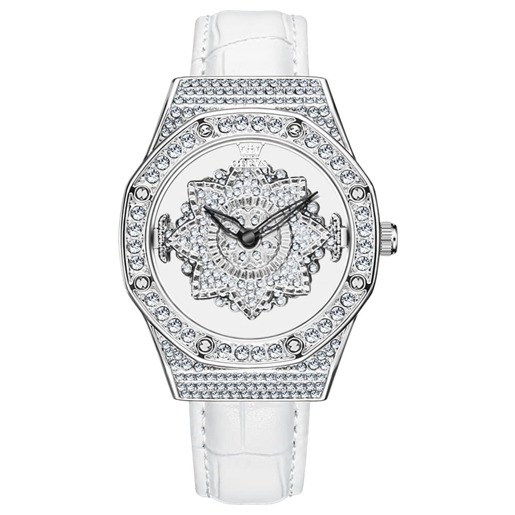 OLEVS 9996 Rotatable Diamond Bezel Leather Watch for Women - Rose Gold Butterfly Watch | Olevs Watch Store