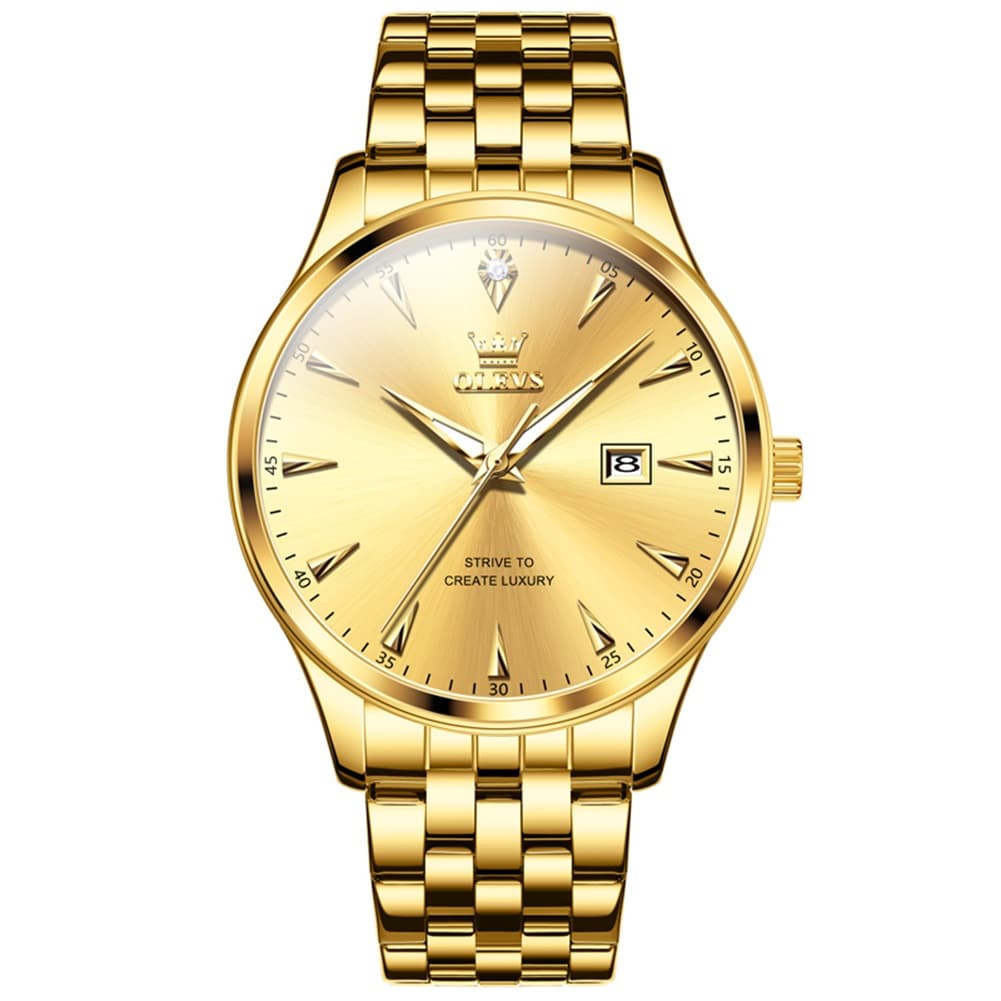 OLEVS Couple Watch Faceted Crystal Two Tone Stainless Steel Date Quartz 5598 - Women - All Gold Watch | Olevs Watch Store