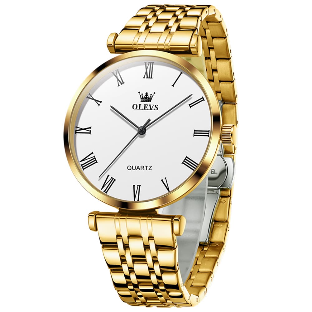 OLEVS Couple Watch Ultra Slim Roman Numerals Stainless Steel Quartz 5592 - Women - Rose Gold Watch | Olevs Watch Store