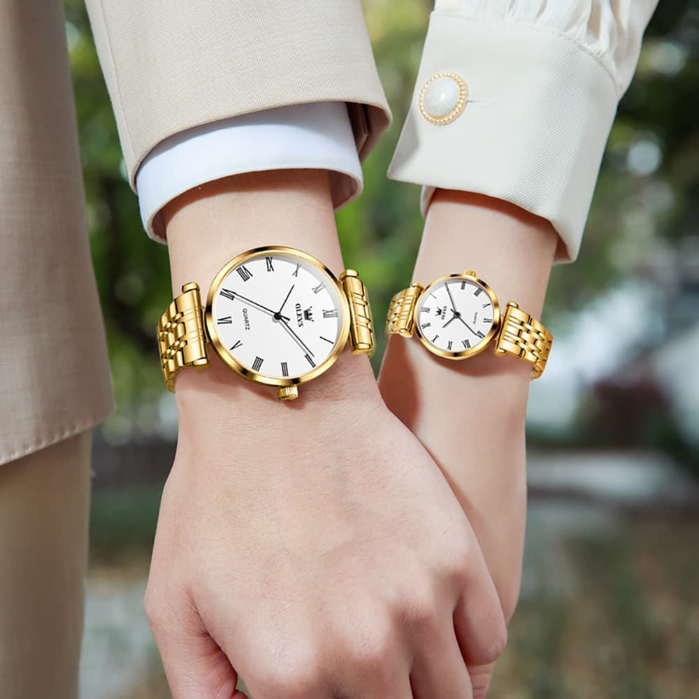 OLEVS Couple Watch Ultra Slim Roman Numerals Stainless Steel Quartz 5592 - Women - Rose Gold Watch | Olevs Watch Store