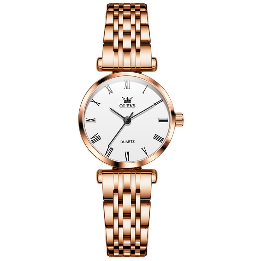 OLEVS Couple Watch Ultra Slim Roman Numerals Stainless Steel Quartz 5592 - Women - Rose Gold Watch | Olevs Watch Store